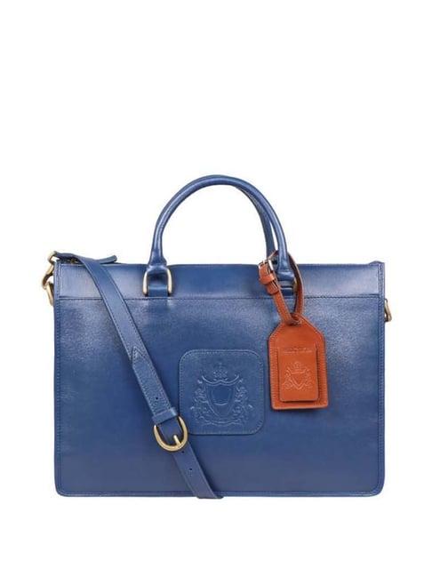 hidesign blue leather medium messenger bag