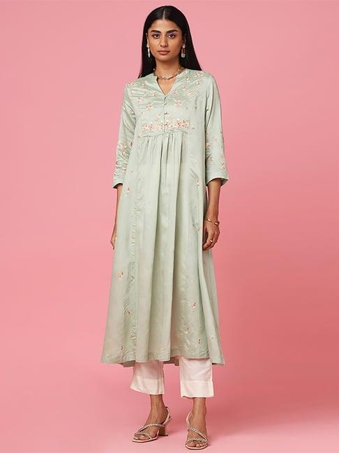 marigold lane green embroidered a line kurta