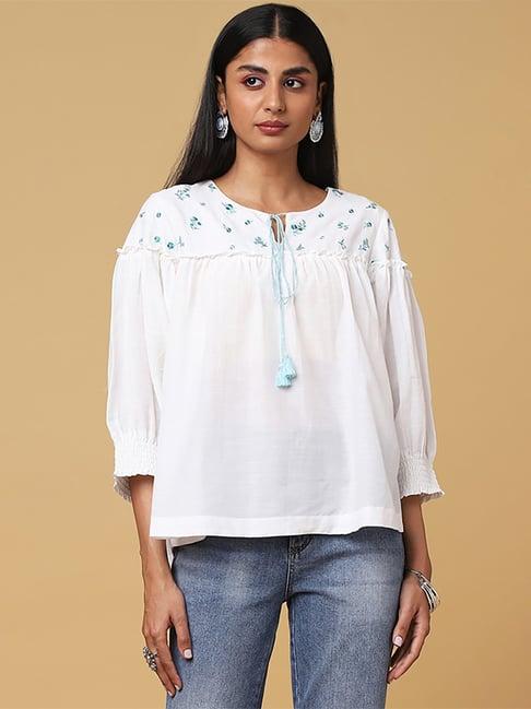 marigold lane white embroidered top