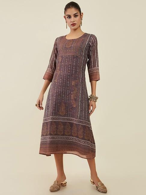 soch brown embellished a-line dress