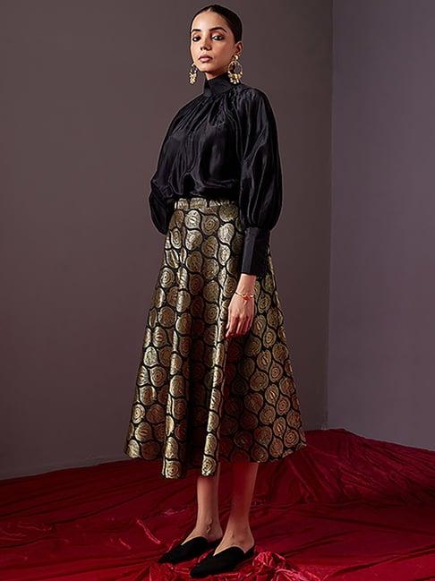 abhishti black printed skirt