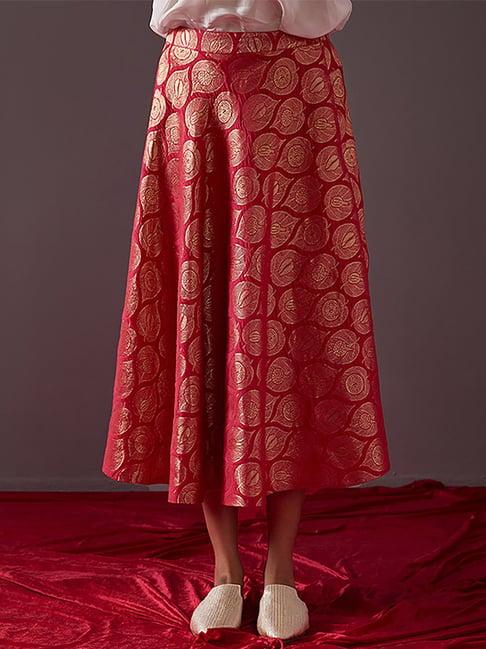 abhishti red printed skirt