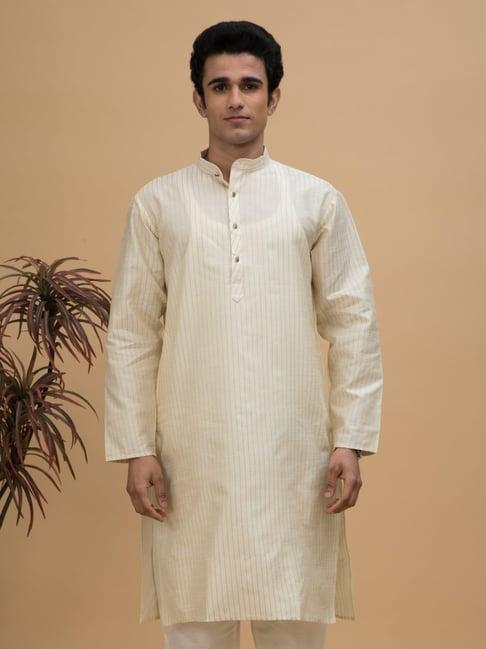 neudis off white regular fit striped kurta