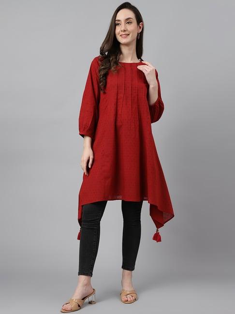 janasya maroon self pattern tunic