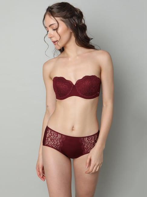 vero moda intimates maroon lace half coverage bra