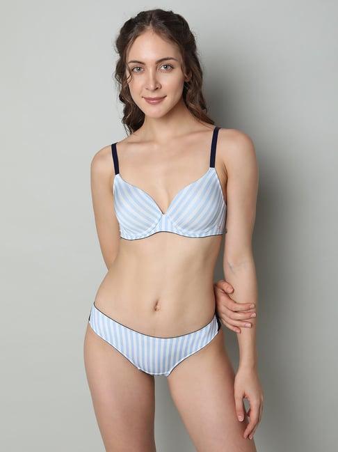 vero moda intimates blue printed medium coverage t-shirt bra