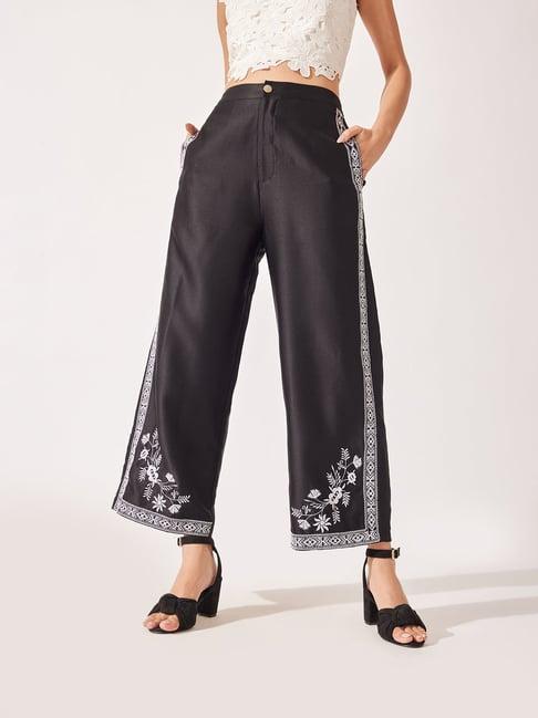 the label life black embroidered regular fit high rise pants