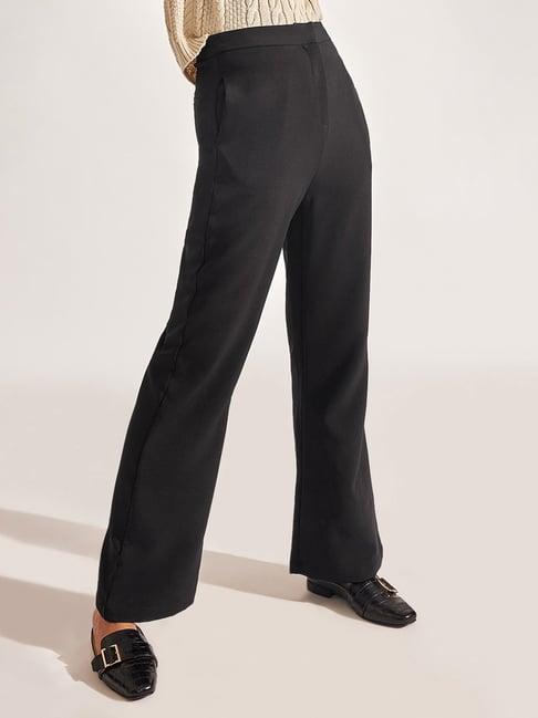 the label life black regular fit high rise trousers