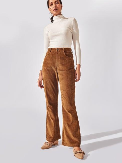 the label life brown regular fit high rise pants