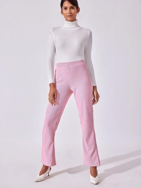 the label life pink printed regular fit mid rise pants