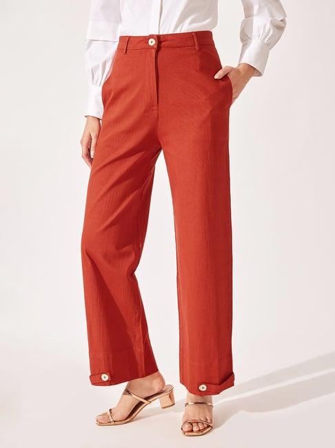 the label life rust regular fit high rise trousers