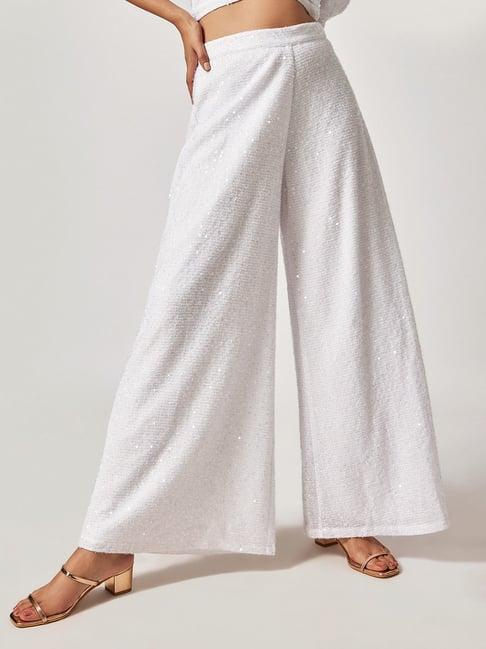 the label life white embellished regular fit low rise pants