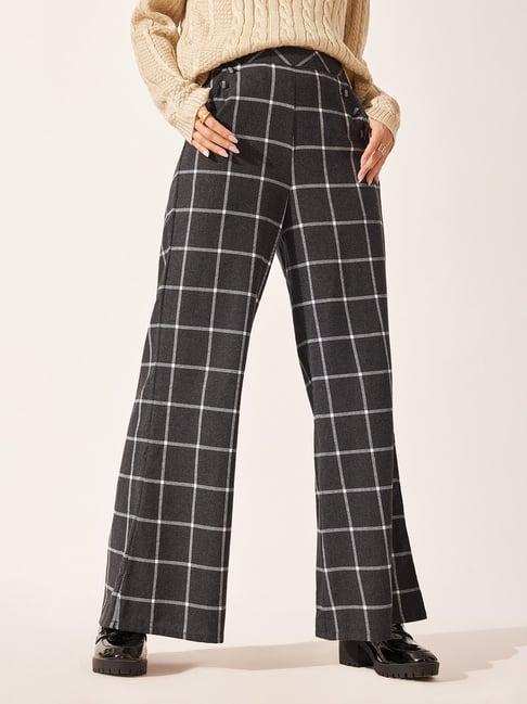 the label life dark grey check regular fit mid rise pants