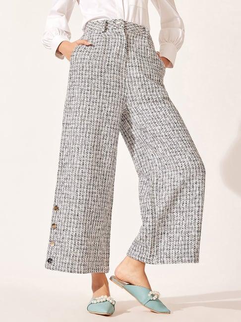 the label life blue & white cotton check regular fit high rise pants