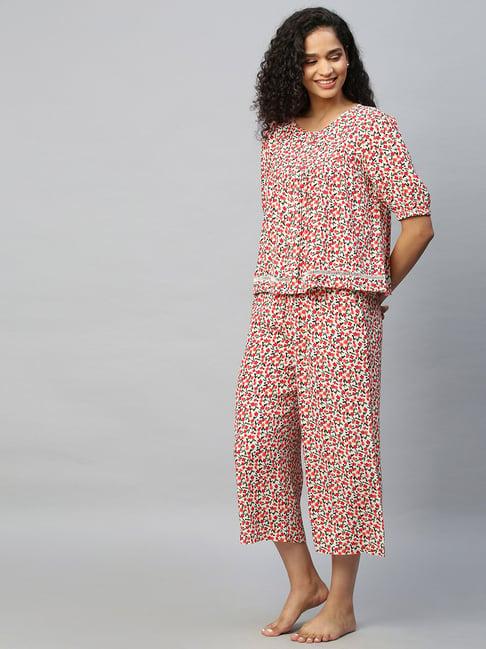 chemistry white & red floral print top with pyjamas