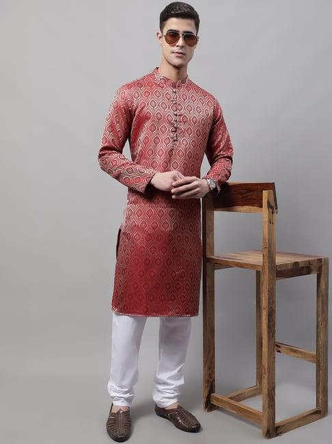 jompers maroon regular fit embroidered kurta bottom set