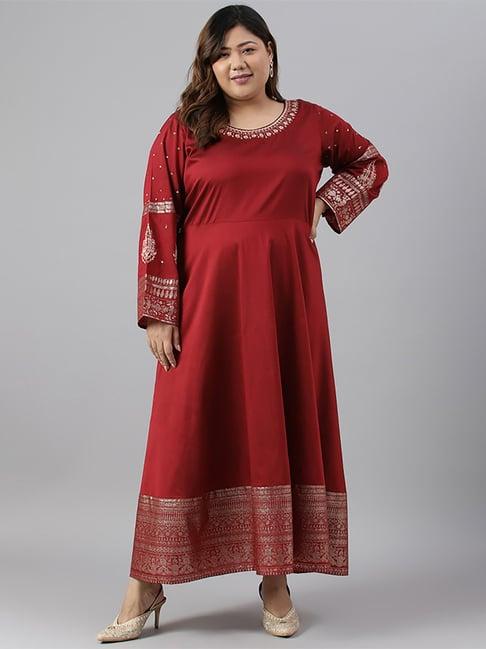 w maroon embroidered maxi dress