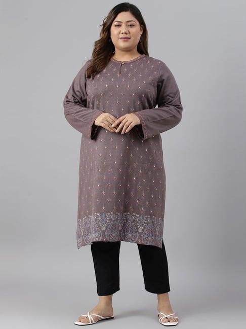 w purple embellished straight winter kurta