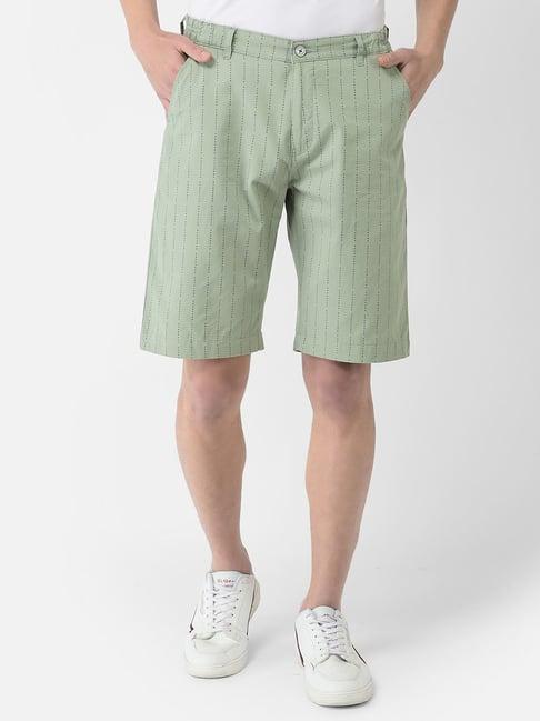 crimsoune club light green cotton slim fit printed shorts