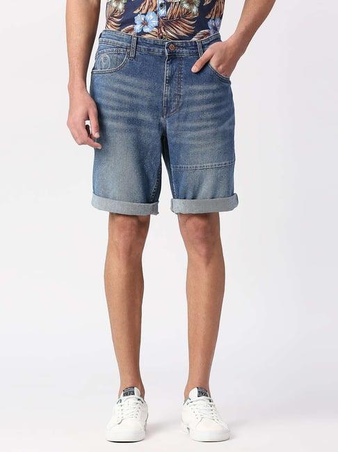 pepe jeans blue regular fit denim shorts