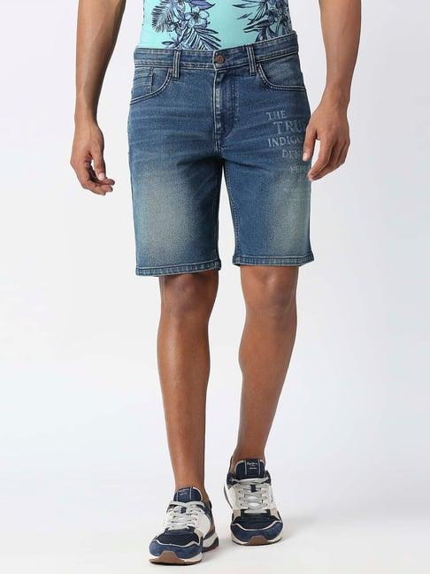 pepe jeans blue regular fit denim shorts