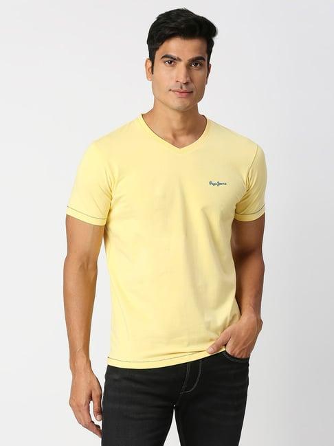 pepe jeans roy yellow slim fit v-neck t-shirt