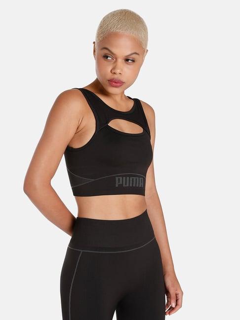 puma fshn black printed sports bra