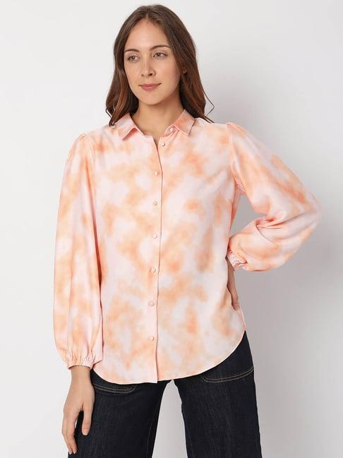 vero moda peach & white tie - dye shirt