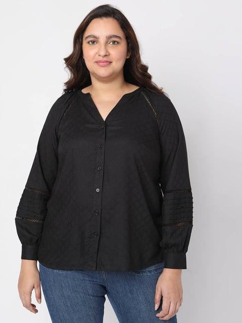 vero moda curve black viscose checks shirt