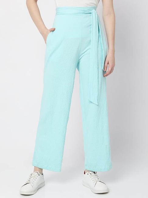 vero moda sky blue cotton straight fit pants