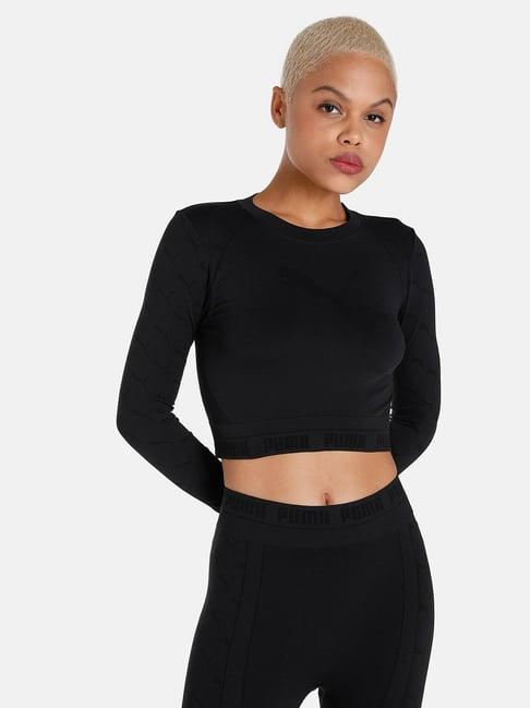 puma evoknit black logo print crop top