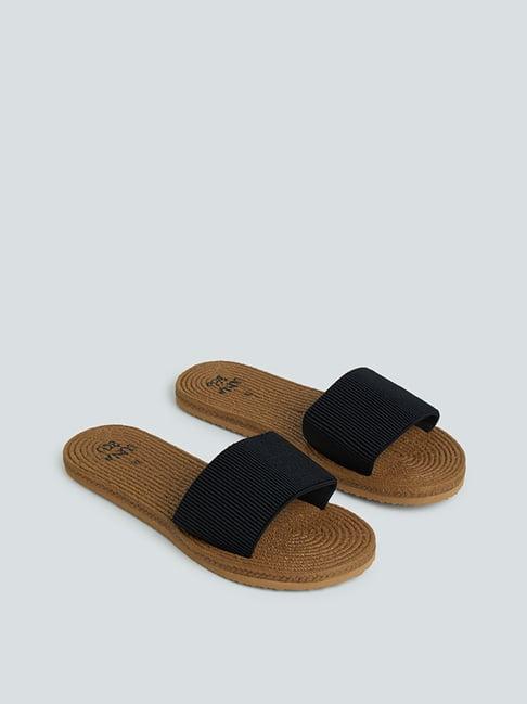 luna blu by westside black ribbed-patterned slides