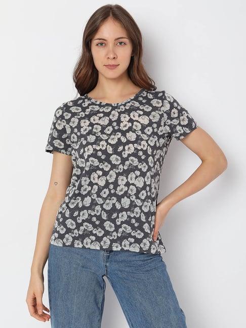 vero moda grey floral print t-shirt