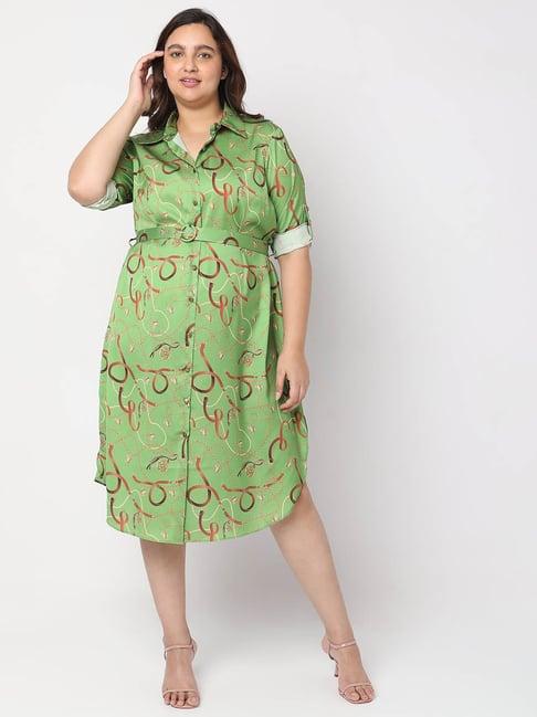 vero moda curve green printed shirt dress