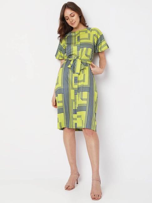 vero moda green & blue printed wrap dress