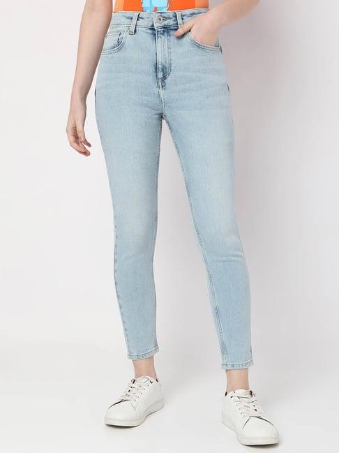 vero moda light blue cotton skinny fit jeans