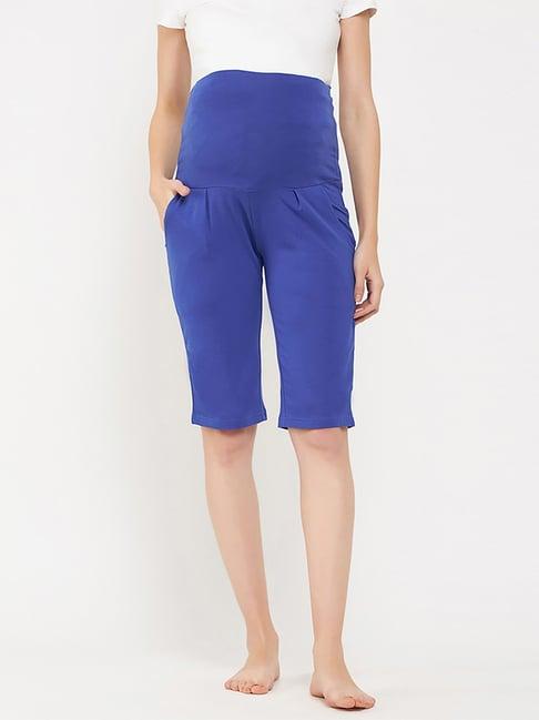 clovia blue cotton maternity lounge shorts