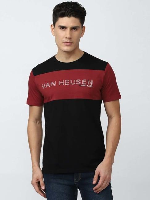 van heusen denim labs red regular fit printed t-shirt