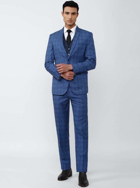 van heusen blue slim fit checks four piece suit