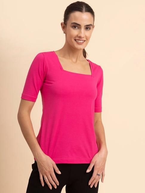 fablestreet pink cotton relaxed fit t-shirt