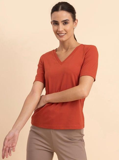 fablestreet rust cotton relaxed fit t-shirt