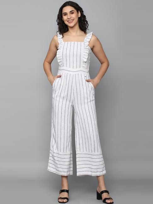 allen solly white & grey striped jumpsuit