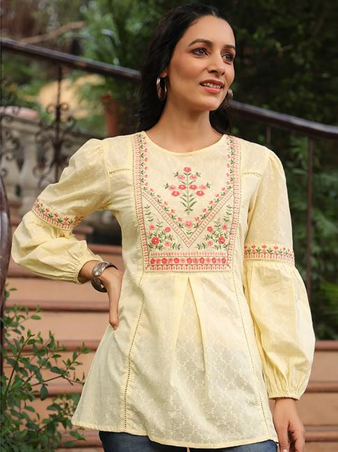 juniper yellow cotton embroidered tunic