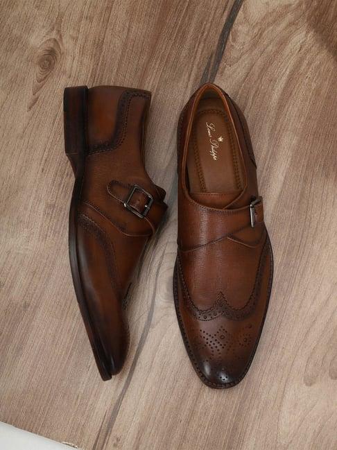 louis philippe men's brown monk shoes