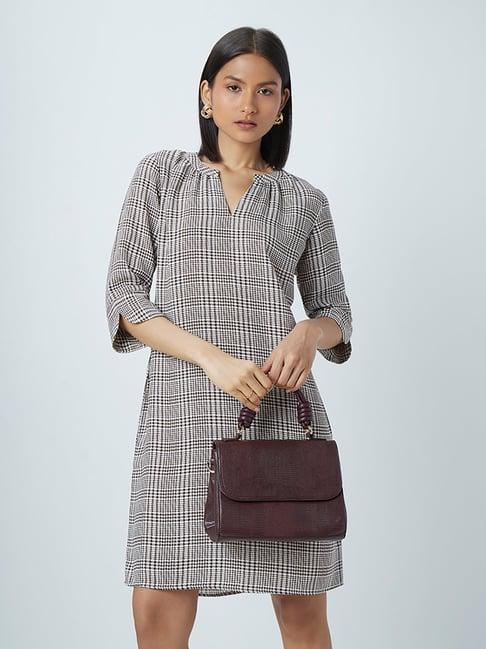 wardrobe by westside brown houndstooth printed heather dress