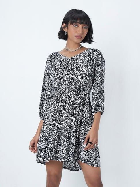 nuon by westside black printed tiered dress