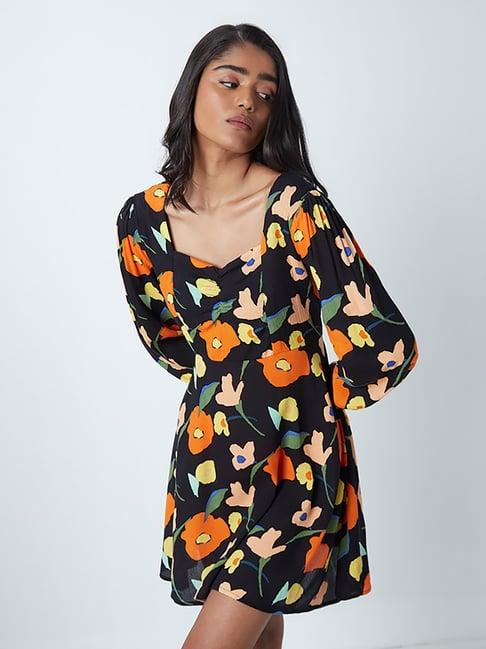 nuon by westside black floral-patterned dress