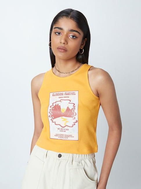 nuon by westside yellow graphic print crop top