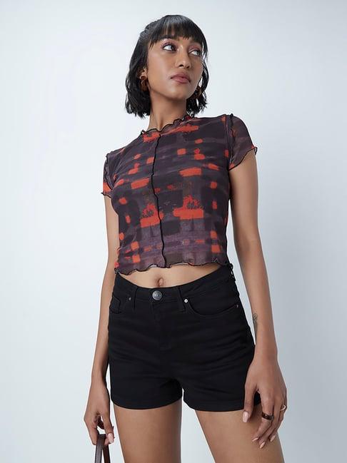 nuon by westside orange checked crop top