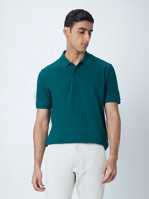 wes casuals by westside teal slim-fit polo t-shirt